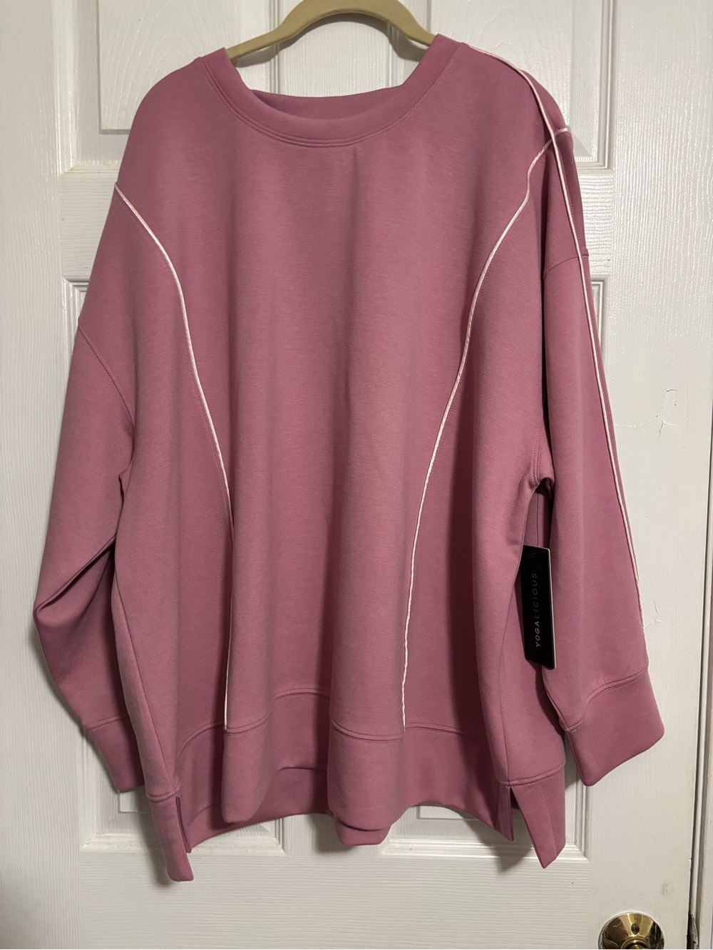 Yogalicious Dusty Rose Pullover Sweatshirt with Contrast Piping Sz 2XL NWT